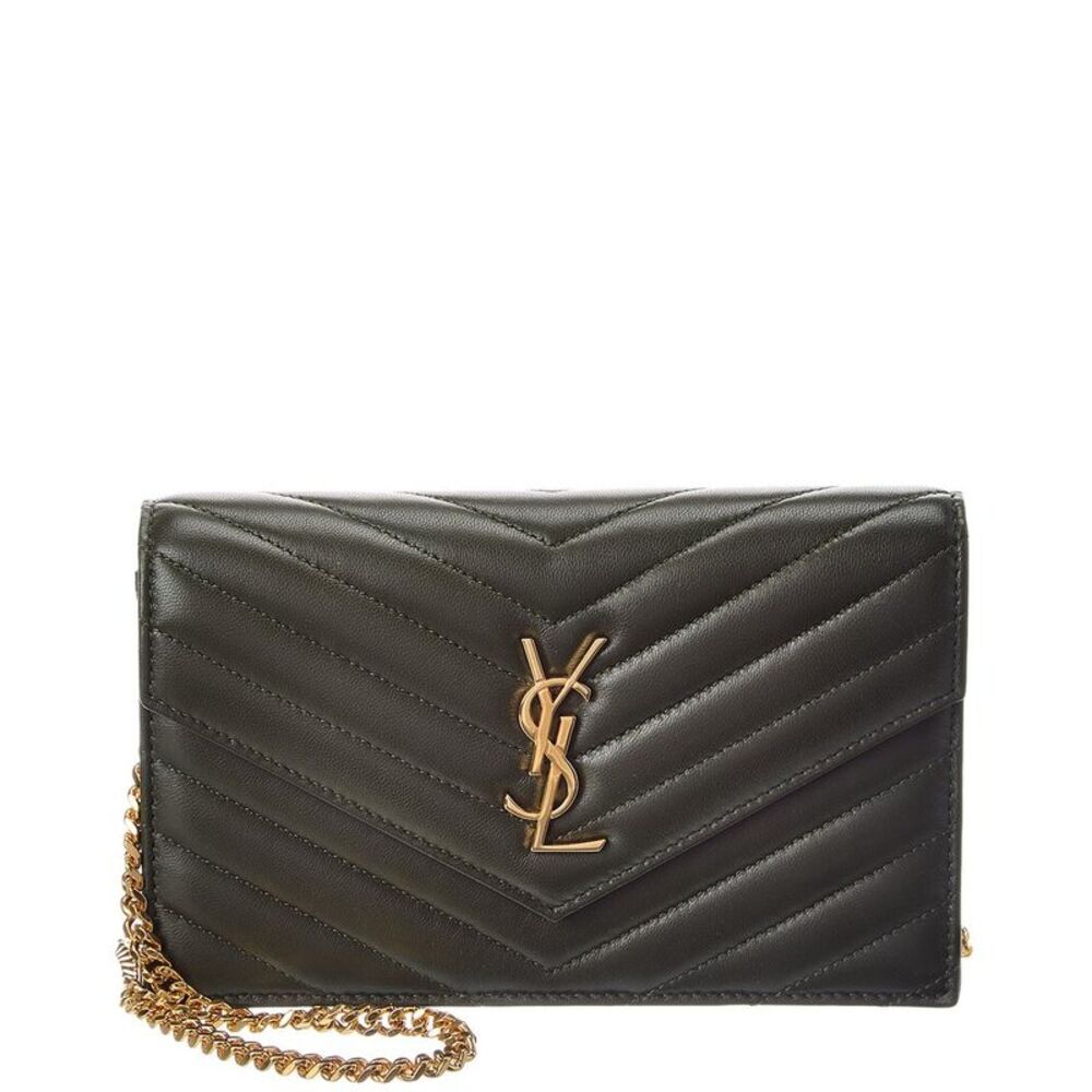 Saint Laurent Cassandra Leather Wallet On Chain, Green